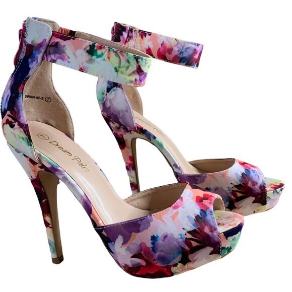 Dream pairs shoes platform heels floral zipper back style swan 05 S size 7 - Picture 4 of 7